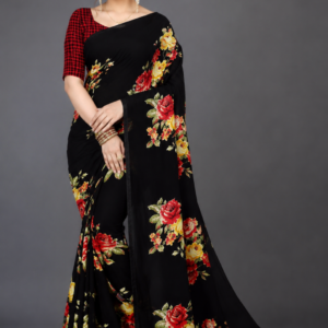 Georgette Floral Printed Saree with Blouse Piece (88% off)